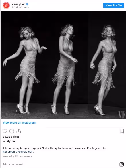 Jennifer Lawrence dancing in black and white for Vanity Fair