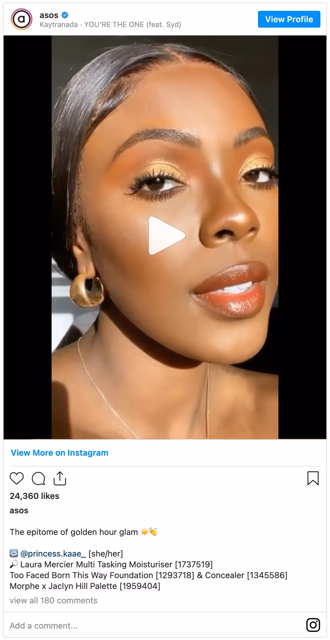 ASOS Instagram video of UGC make-up