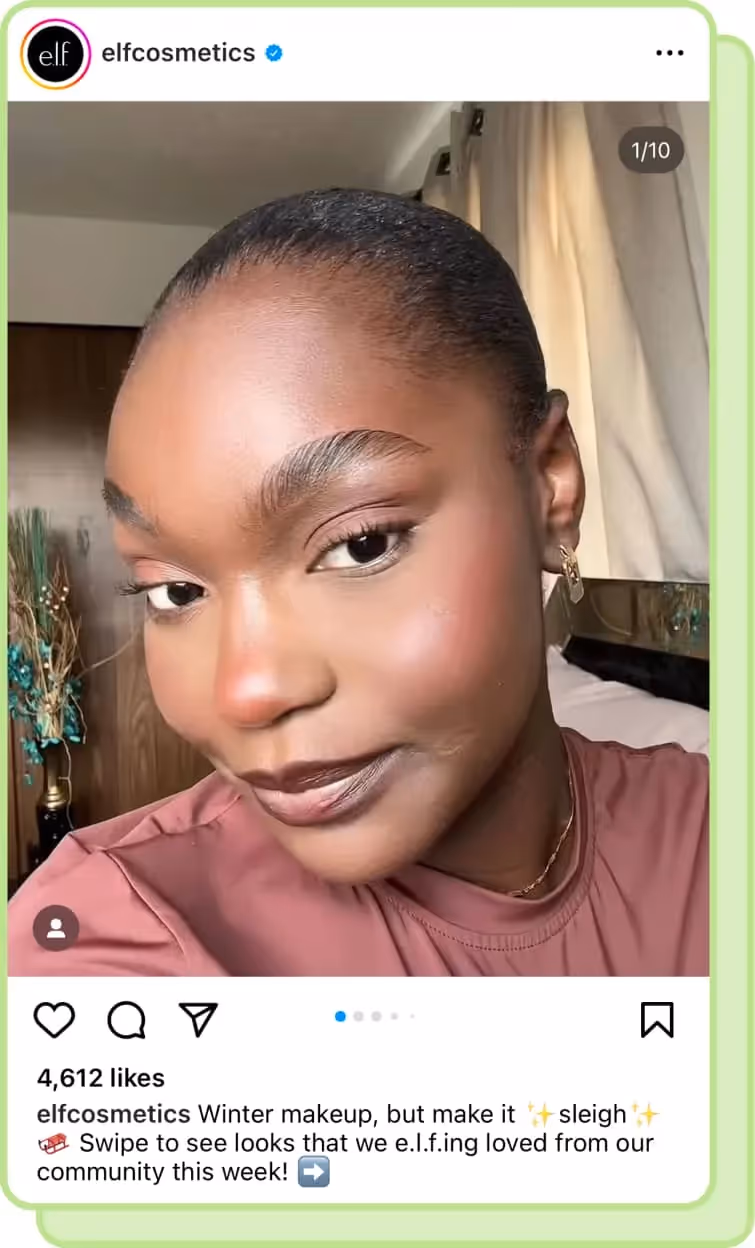 woman wearing blush style for winter makeup routine ig carousel post