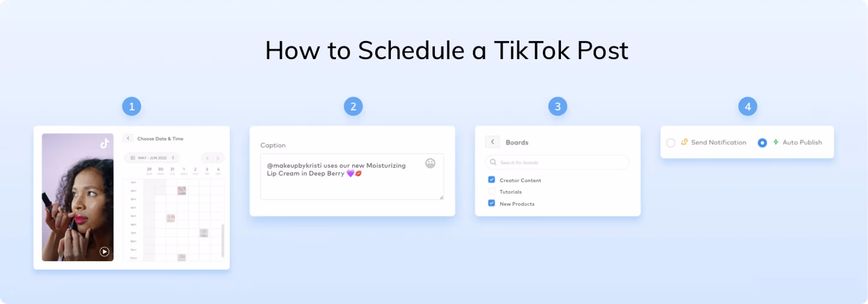 visualization of how to schedule a tiktok post in dash social