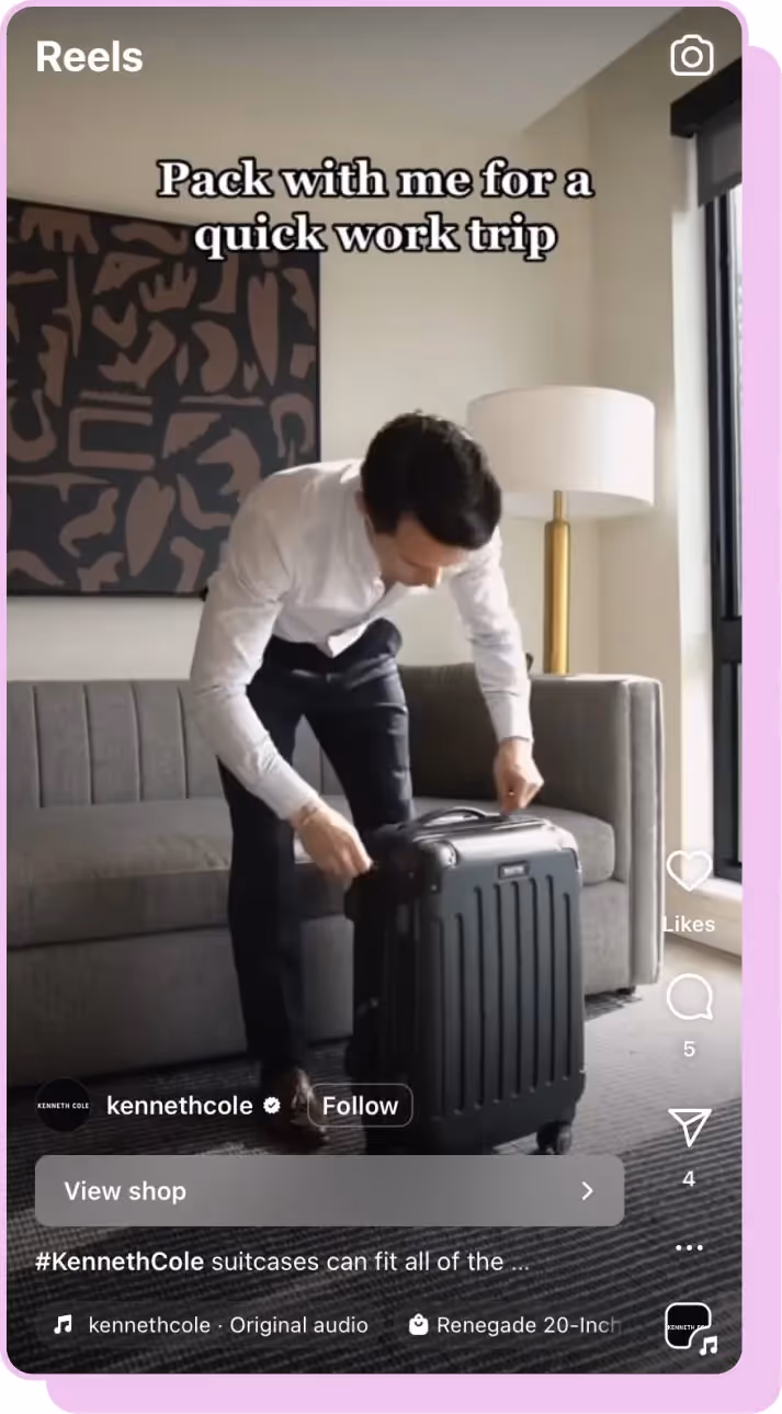 man packing suitcase kenneth cole ig reel screenshot