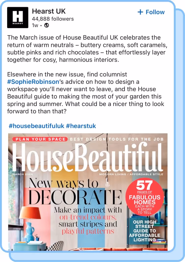 hearst uk post on linkedin for house beautiful magazine