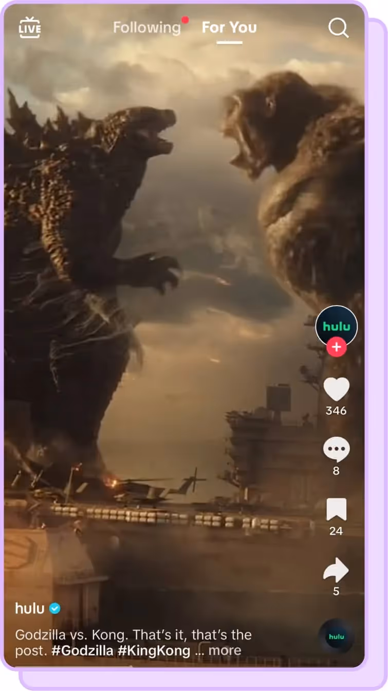 tiktok screenshot of godzilla and king kong movie tiktok screenshot