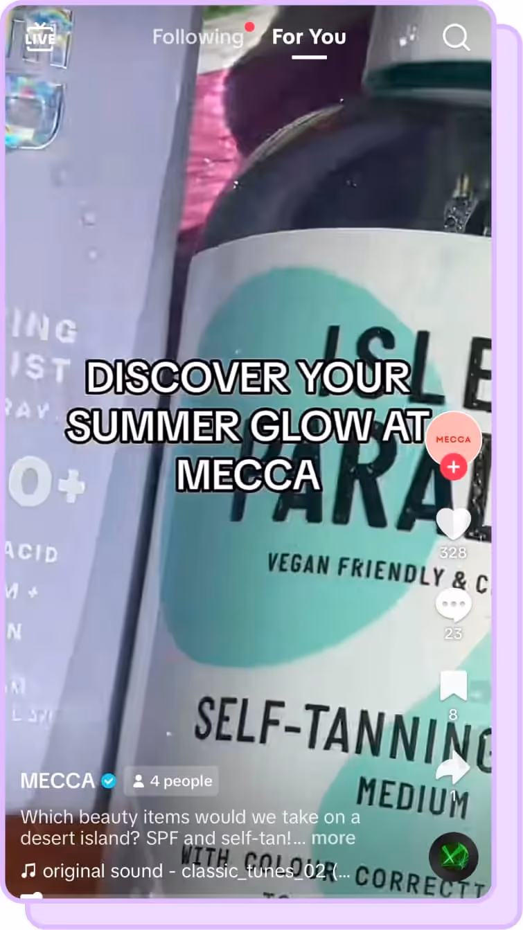 isle of paradise tanner bottle close up tiktok screenshot from mecca beauty