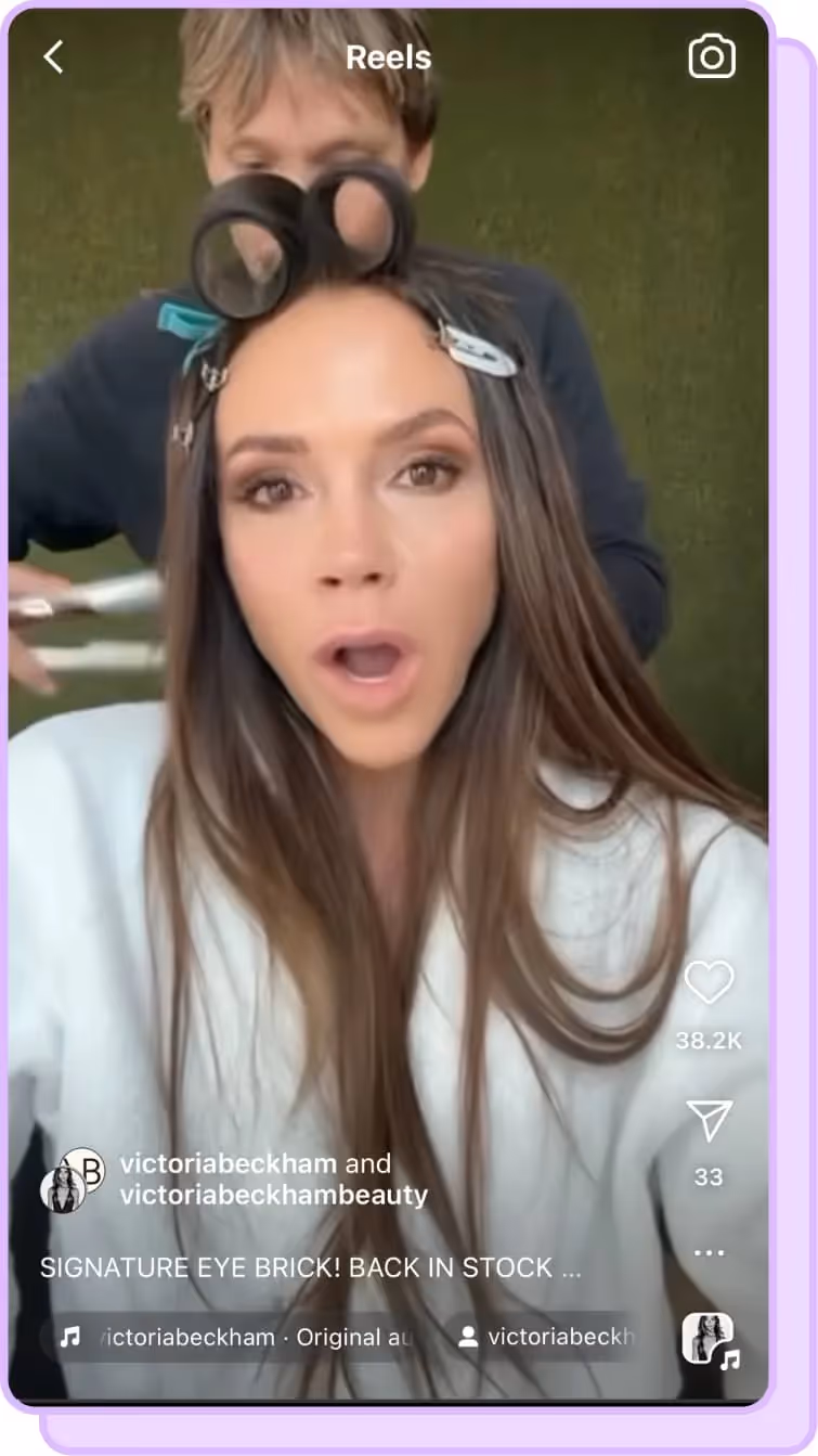 victoria beckham with curlers in hair getting hair done ig reels screenshot