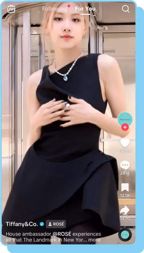 rose wearing tiffany and co tiktok screenshot 