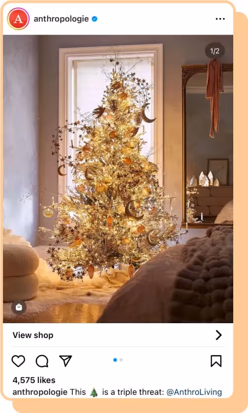 stylized christmas tree with anthropologie decorations