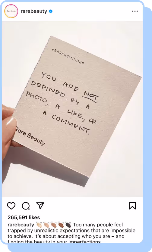 encouraging rare beauty letter ig screenshot 