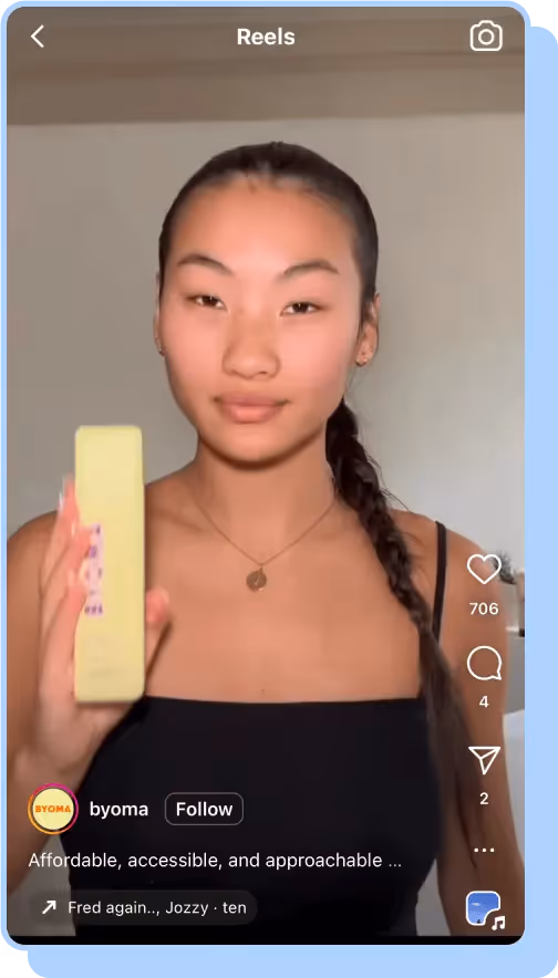 woman holding up byoma skincare product ig reels
