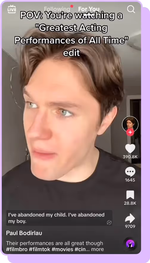 man in black tshirt pretends to win greatest actor award tiktok screenshot