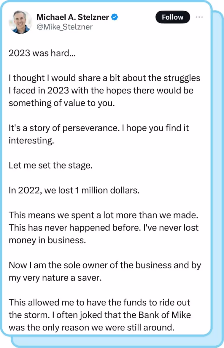 michael stelzner tweet screenshot reflecting on 2023 