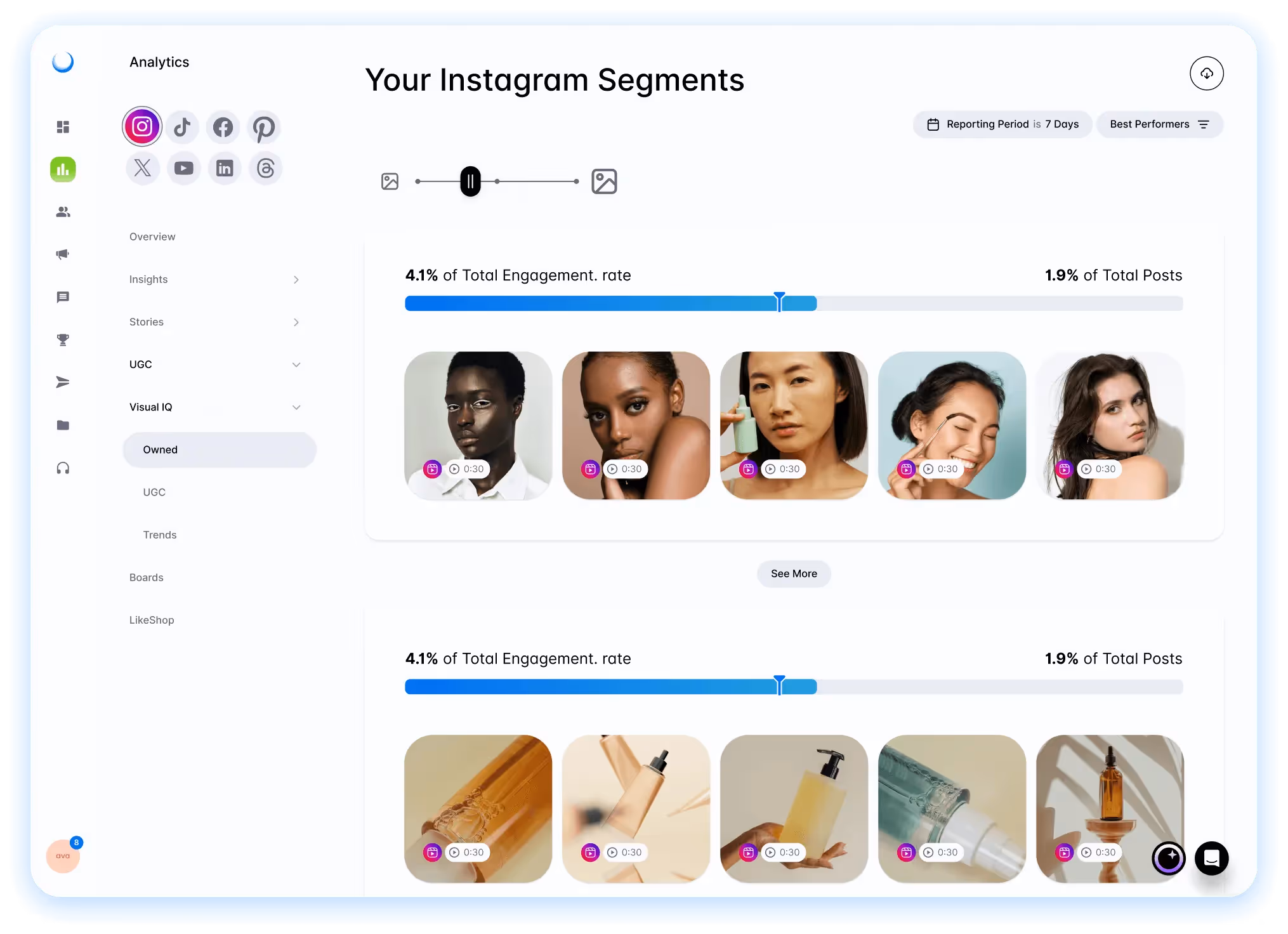 Dashboard showcasing Instagram analytics for visual content marketing trends on Dash Social.