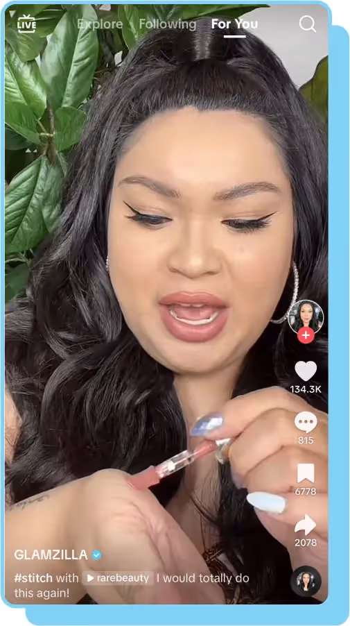 glamzilla tries rare beauty blush hack tiktok screenshot