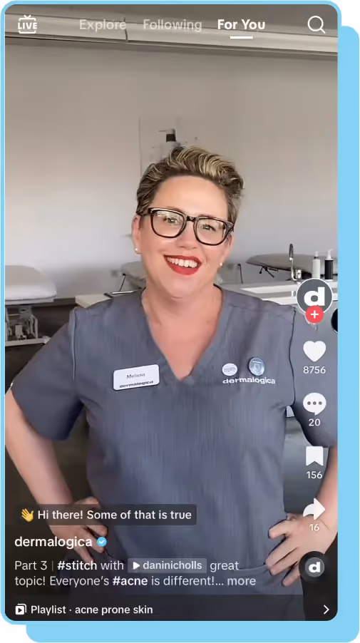 tiktok screenshot of dermologica employee