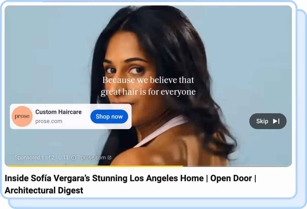 girl with shiny brunette hair prose haircare ad on youtube