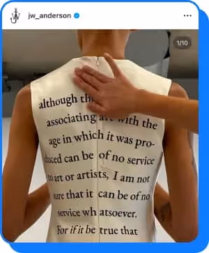 back of jw anderson dress with text on it