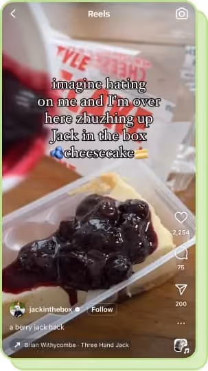 ig reels screenshot jack in the box cheesecake 