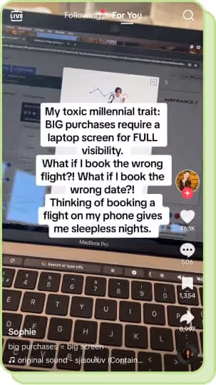 tiktok screenshot about millennials making big purchases on desktop 