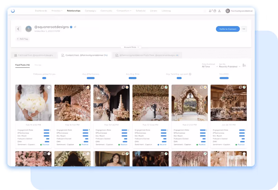 Dash Social Instagram Organic Reach analytics dashboard showing estimated reach, engagement, and UGC performance.
