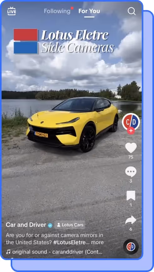 yellow car with eletre side camera tiktok screenshot