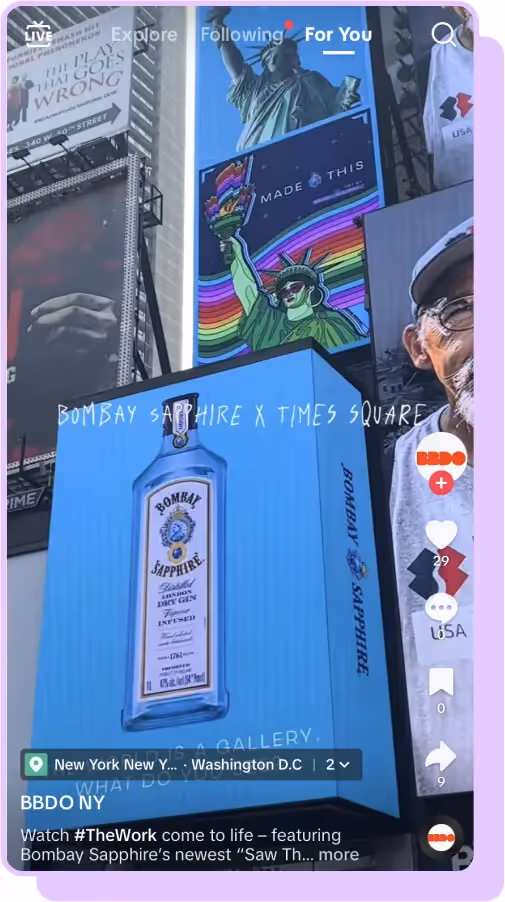 bombay sapphire advertisement in time square tiktok screenshot