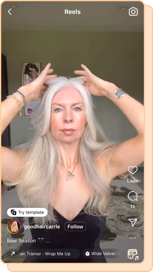 white hair woman shows hairstyle ig reels screenshot