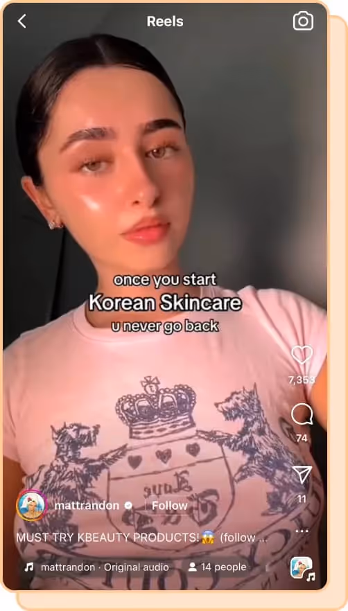 woman with glowing skin ig reels screenshot