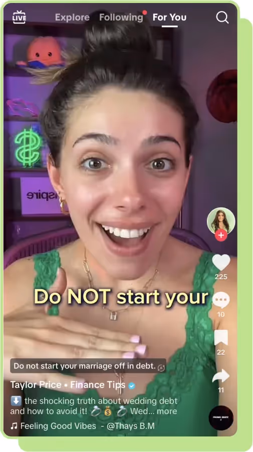 tiktok screenshot woman discusses finance tips 