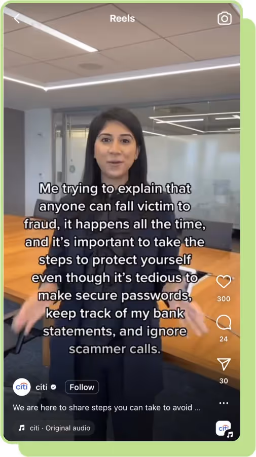 ig reels screenshot citi bank employee explains bank fraud