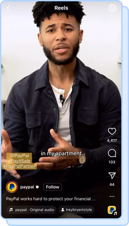 man wearing black button talks about getting scammed for paypal on ig reels