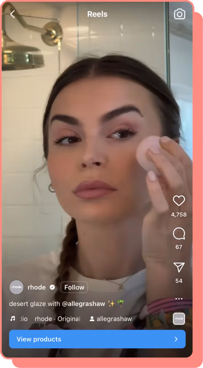brand ambassador uses rhode beauty ig reels screenshot