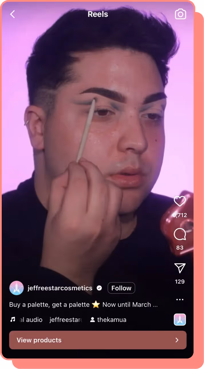 influencer applies jeffree star cosmetics eyeshadow ig reels screenshot