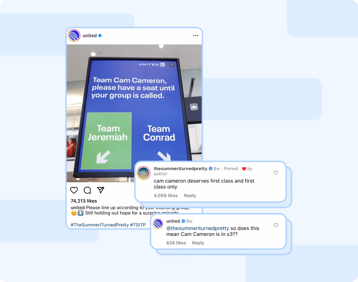 United post showing Team Jeremiah vs. Team Conrad with user comments about Cam Cameron.