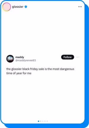 screenshot of tweet about glossier black friday sale
