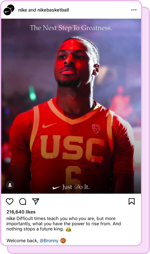 bronny james wearing red and white usc jersey for nike on instagram