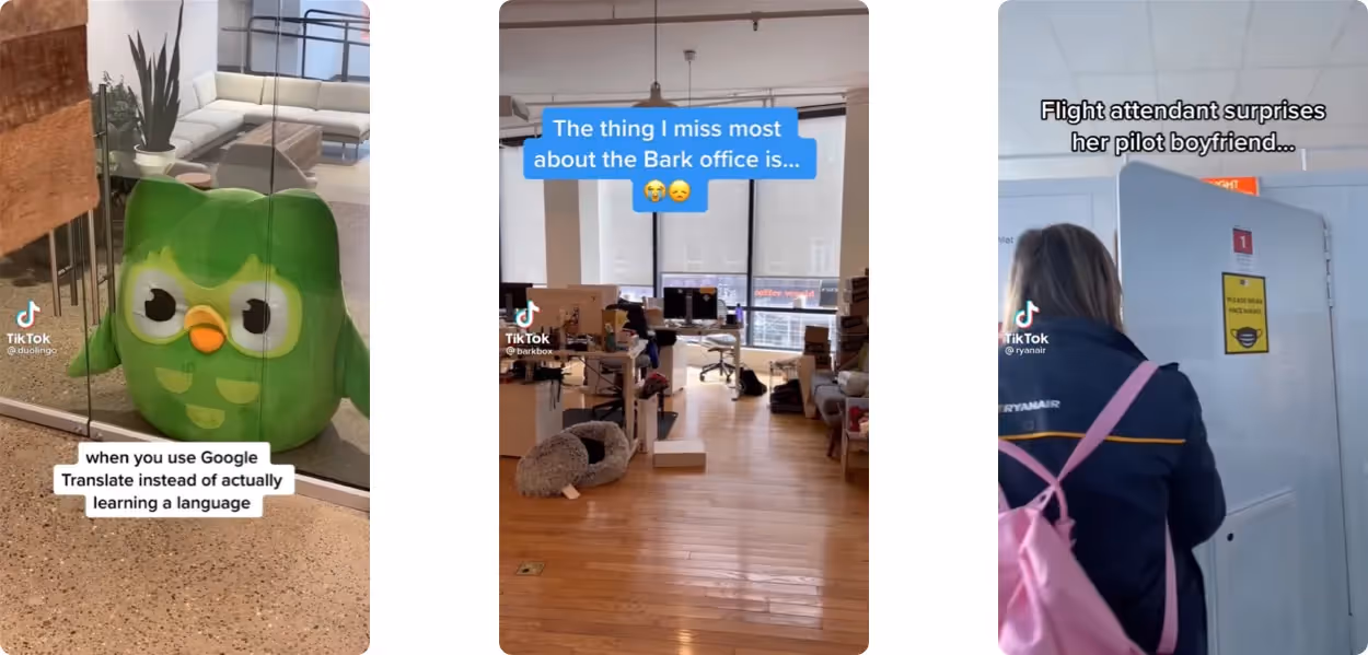 screenshots of tiktoks depicting social entertainment