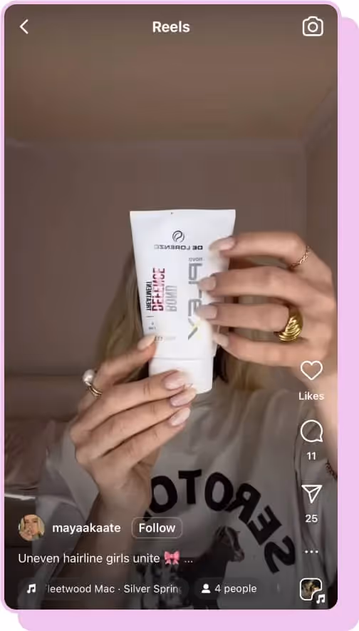 influencer holding up white tube reels screenshot 