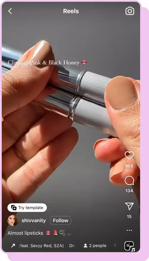 pink and black honey clinique reels screenshot