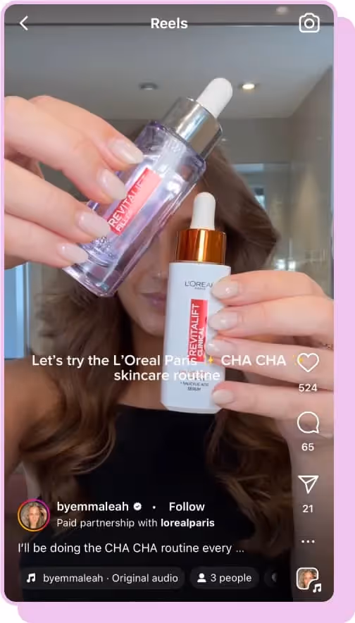 loreal revitalift ig reels screenshot