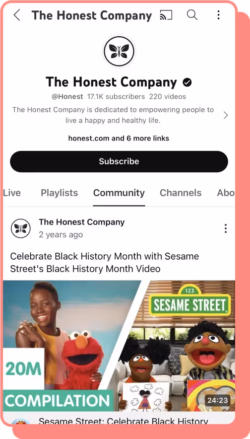 honest company youtube community tab screenshot