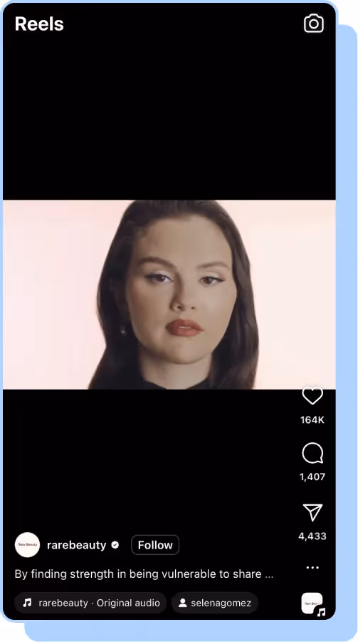 selena gomez red lipstick pink background rare beauty ig reels screenshot