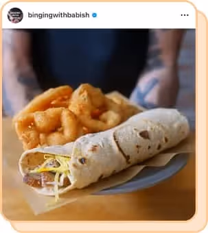 tortilla wrap stuffed with cheese with a side of onion rings