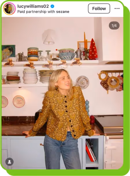 Influencer LucyWilliams02 posing in a stylish outfit for a paid partnership on Instagram.