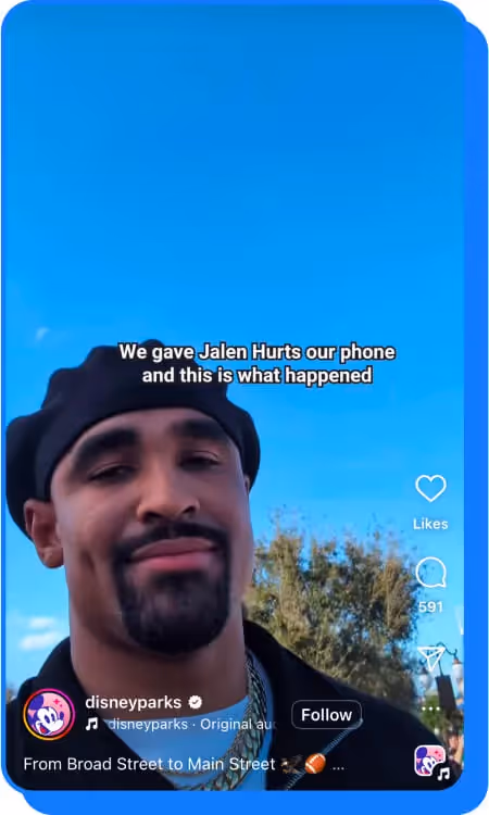 Jalen Hurts takes a selfie video outdoors with a blue sky background