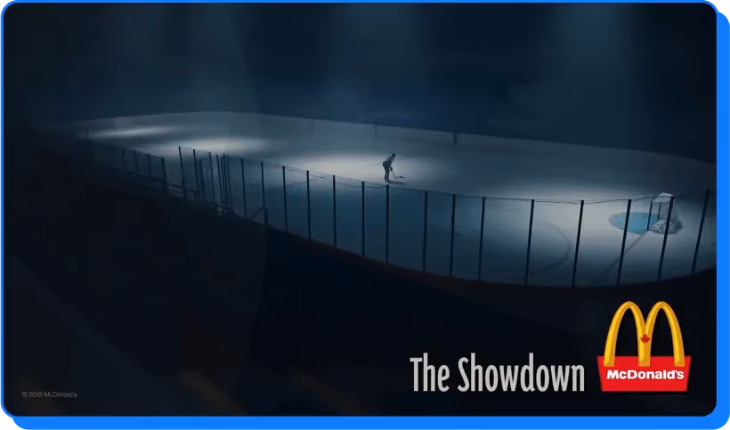 Single hockey player on an empty rink with McDonald’s logo and The Showdown text