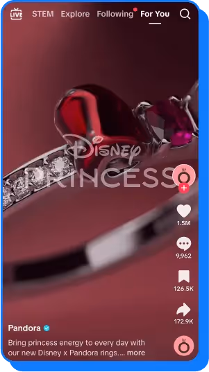 Close-up of silver ring with red heart gem in Disney x Pandora Princess collab