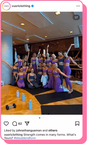 Group of women in matching activewear pose after workout class in fitness studio
