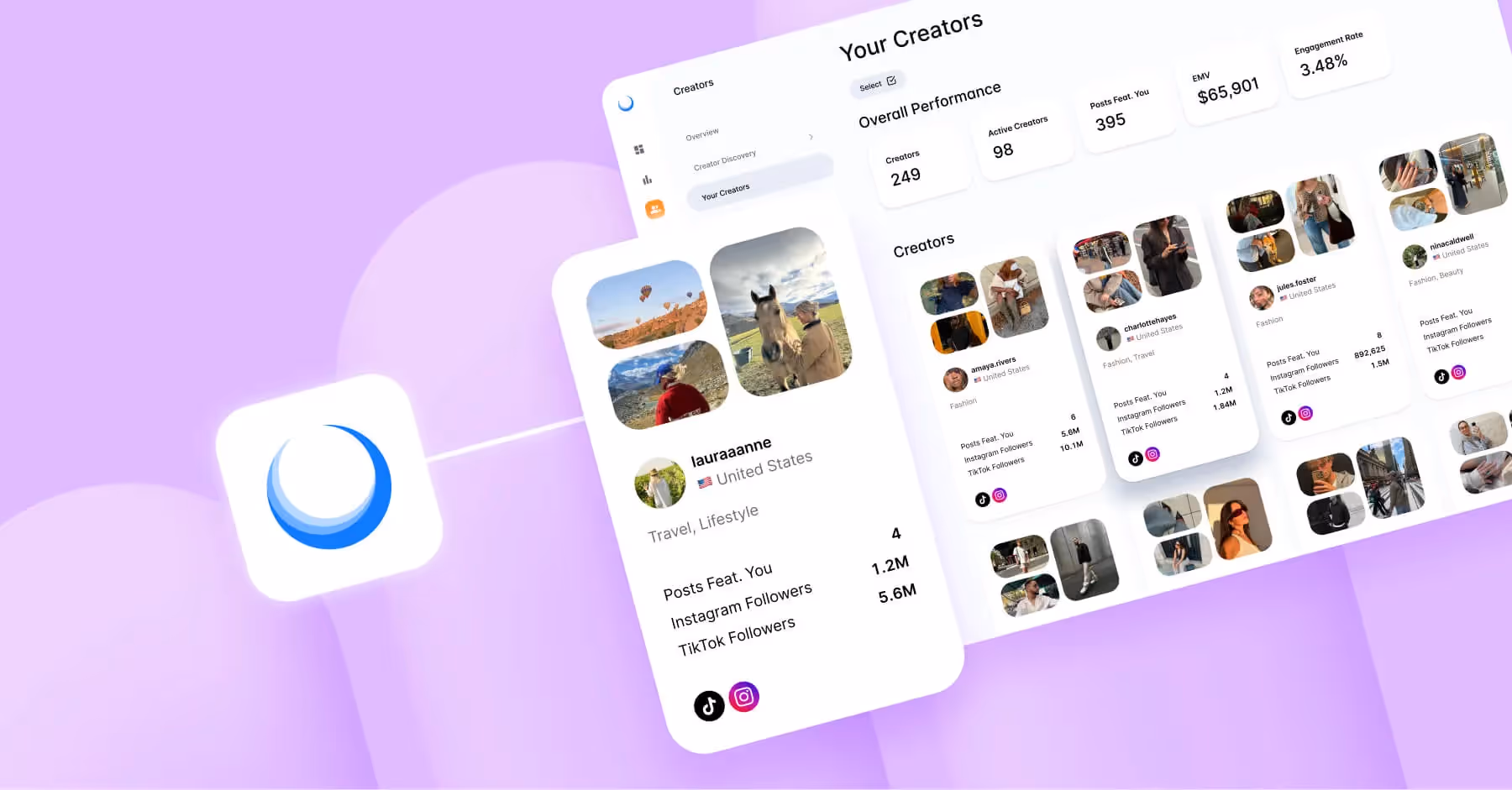Dash Social dashboard showing influencer performance metrics as a Creator IQ alternative
