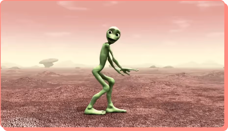 Green alien dancing in Dame Tu Cosita, a viral most viewed YouTube video.