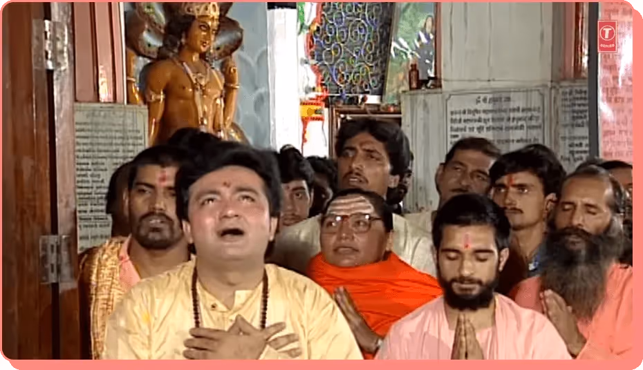 Singers praying in temple from T-Series bhajan, one of India’s most viewed YouTube videos.
